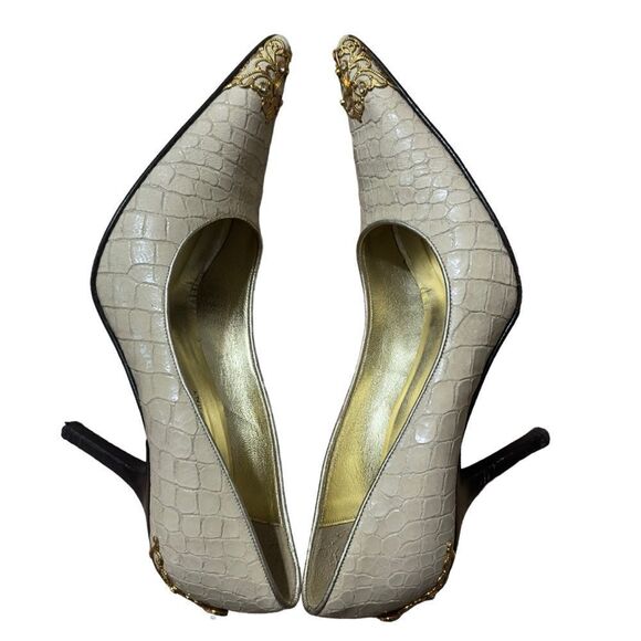 Donald J Pliner Champagne Gator Metallic Pointy Heels Size 6 M - Picture 6 of 16